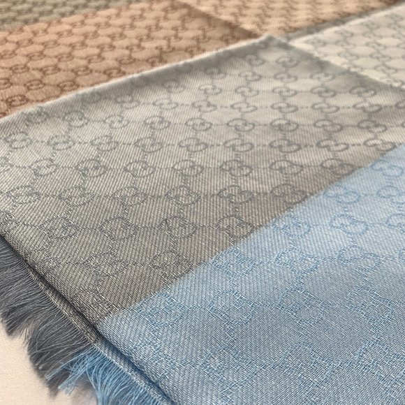 Gucci GG Lenolis Colorblock Scarf in Blue & Brown NEW WITH TAGS - Picture 9 of 12